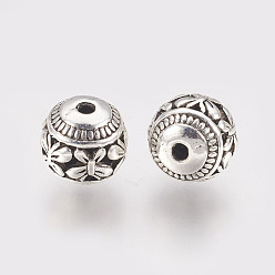 Antique Silver Tibetan Style Alloy Beads, Hollow Round, Antique Silver, 11x10mm, Hole: 1.5mm
