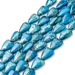 Bleu Ciel Foncé Brins de perles de jaspe impérial naturel, teint, cœur, 20~20.5x15~15.5x6~6.8mm, Trou: 1.2mm, Environ 20 pcs/chapelet, 14.76~15.08 pouce (37.5~38.3 cm)