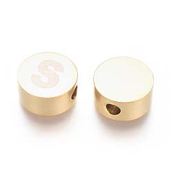 Letter S 304 Stainless Steel Beads, Flat Round with Letter, Letter.S, 10x4.5mm, Hole: 2mm