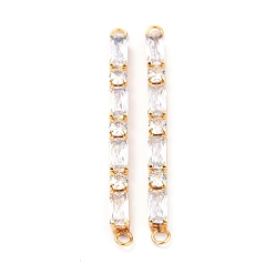 Real 18K Gold Plated Brass Clear Cubic Zirconia Links Connectors, Long-Lasting Plated, Rectangle & Round, Real 18K Gold Plated, 58x4x4mm, Hole: 2.5mm