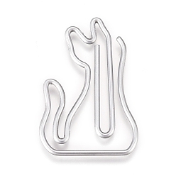 Silver Cat Shape Iron Paperclips, Cute Paper Clips, Funny Bookmark Marking Clips, Silver Color Plated, 32x21x1mm