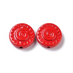 Rouge Perle en alliage peinte par pulvérisation, plat rond, rouge, 12.5x4mm, Trou: 1.2mm