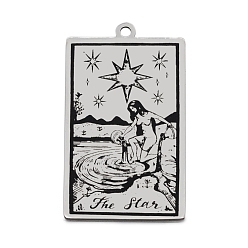Stainless Steel Color 201 Stainless Steel Pendants, Laser Engraved Pattern, Tarot Card Pendants, The Star XVII, 40x24x1mm, Hole: 2mm