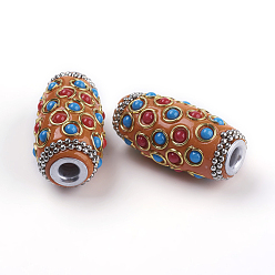 Orange Handmade Indonesia Beads, with Metal Findings and Resin Cabochons, Platinum & Golden, Oval, Orange, 32x16.5~17mm, Hole: 4.5mm