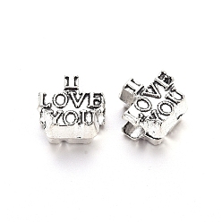 Antique Silver Tibetan Style Alloy European Beads for Valentine's Day, Large Hole Beads, Cadmium Free & Lead Free, Word I Love You, Antique Silver, 11x11x7mm, Hole: 5mm, about 550pcs/1000g