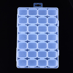 Clear Rectangle Polypropylene(PP) Bead Storage Containers, with Hinged Lid and 28 Grids, Each Row 4 Grids, for Jewelry Small Accessories, Clear, 21.6x15x3.4cm