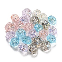 Couleur Mélangete Perles acryliques transparentes, effet imitation coquille, fleur, couleur mixte, 16.5x16.5x14mm, Trou: 1.5mm