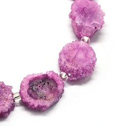 Violet Natural Druzy Quartz Crystal Beads Strands, Solar Quartz, Dyed, Nuggets, Violet, 14~22x13~20x4~6mm, Hole: 1.5~2mm, about 9~12pcs/strand, 7.7~7.9 inch(19.5~20cm)