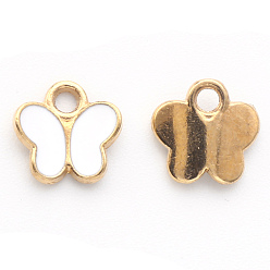 White Alloy Enamel Charms, Butterfly, Light Gold, White, 8x8x3mm, Hole: 1.6mm