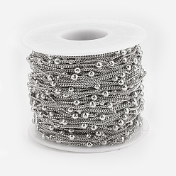 Real Platinum Plated Soldered Brass Curb Chains, Twist Chains, Round Beads, with Spool, Real Platinum Plated, 2.5x1.1x0.3mm, about 98.42 Feet(30m)/roll