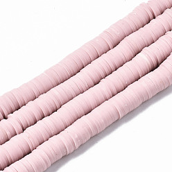 Розовый Полимерной глины ручной работы бисер нитей, для поделок ювелирных изделий, Heishi бусы, Диск / плоские круглые, туманная роза, 8x0.5~1 мм, отверстие : 2 мм, около 350~387 шт / нитка, 15.75 дюйм ~ 16.14 дюйм (40~41 см)