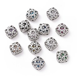Mixed Color Eco-friendly Brass Cubic Zirconia Multi-Strand Links, Cadmium Free & Lead Free, Square, Platinum, Mixed Color, 8x8x5mm, Hole: 1.2mm