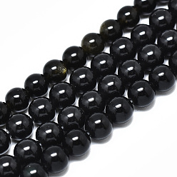 Golden Sheen Obsidian Natural Golden Sheen Obsidian Strands Beads, Round, 6mm, Hole: 1.2mm, about 59~61pcs/strand, 14.96 inch~15.75 inch(38~40cm)