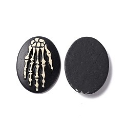 Skeleton Кабошоны из непрозрачной смолы на Хэллоуин, овальные, чёрные, скелет руки узор, 37x27.5x5.5 мм