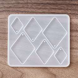 Rhombus Moules en silicone pendentif bricolage, moules de résine, blanc, motif losange, 103x86x5.7mm, Trou: 2.2mm, diamètre intérieur: 19~29x27~50 mm