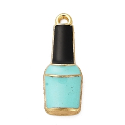 Pale Turquoise Alloy Pendants, with Enamel, Golden, Nail Polish Shape Charm, Pale Turquoise, 26x9.5x3.5mm, Hole: 1.8mm