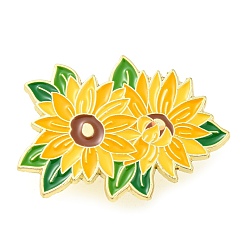 Yellow Flower Theme Enamel Pins, Golden Zinc Alloy Brooches for Backpack Clothes Women, Yellow, 22x30x1mm