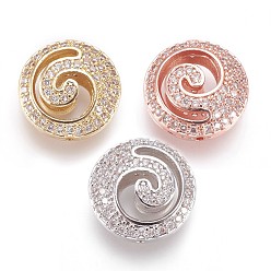 Mixed Color Brass Micro Pave Cubic Zirconia Beads, Flat Round, Clear, Mixed Color, 15x6mm, Hole: 1mm