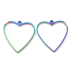 Rainbow Color 304 Stainless Steel Open Back Bezel Heart Pendants, For DIY UV Resin, Epoxy Resin, Pressed Flower Jewelry, Rainbow Color, 32x30x3mm, Hole: 2.2mm, Inner Diameter: 26x28mm