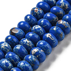 Королевский синий Синтетические окрашенные нити императорской яшмы, рондель, королевский синий, 8~8.5x5~5.5 мм, отверстие : 1.2 мм, около 76~77 шт / нитка, 15.20''~15.47" (38.6~39.3 см)