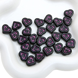 Heart Acrylic Beads, Black, Cerise, Heart, 15x13mm, 25pcs/bag