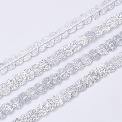 Plata Accesorios del ornamento hebras de perlas paillette plástico, con polvo del brillo, adornos de lentejuelas, plano y redondo, plata, 6x0.3 mm, agujero: 1.2 mm, aproximadamente 100 yardas / rollo