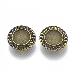 Antique Bronze Tibetan Style Alloy Slide Charms Cabochon Settings, Cadmium Free & Nickel Free & Lead Free, Flat Round, Antique Bronze, Tray: 12mm, 20.5x7mm, Hole: 3x10mm, about 310pcs/1000g