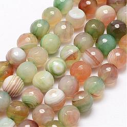 Couleur Mélangete Facettes perles en agate naturelle brins, teints et chauffée, ronde, Grade a, couleur mixte, 8mm, Trou: 1.5mm, Environ 46~49 pcs/chapelet, 14.8 pouce