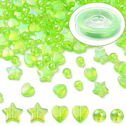 Pelouse Verte Kit de fabrication de bracelets de bricolage, y compris les perles acryliques, fil élastique, coeur et étoile et rond, pelouse verte, 200 pcs / boîte