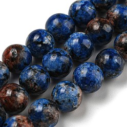 Dark Blue Natural Larvikite Beads Strands, Dyed, Round, Dark Blue, 8~8.5mm, Hole: 1mm, about 47~49pcs/strand, 14.5 inch~14.9 inch(37~38cm)