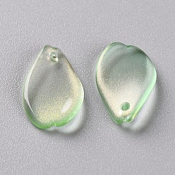 Light Green Transparent Spray Painted Glass Pendants, with Glitter Powder, Petaline, Light Green, 16x9.5x2mm, Hole: 1mm