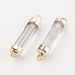 Quartz Crystal Natural Quartz Crystal Links Connectorsts, Rock Crystal, with Brass Findings, Column, 25~27x5~6mm, Hole: 2mm