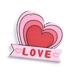 Palabra Colgantes de acrílico, encanto del tema del día de san valentín, la palabra amor, 31x32x2 mm, agujero: 1.4 mm