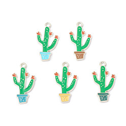 Mixed Color Alloy Enamel Pendants, Cactus Charm, Platinum, Mixed Color, 29x16x1.5mm, Hole: 2mm