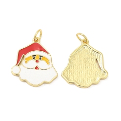Santa Claus Christmas Rack Plating Brass Enamel Pendants, with Jump Ring, Lead Free & Cadmium Free, Long-Lasting Real 18K Gold Plated, Santa Claus, 21.5x17x2mm, Hole: 3mm
