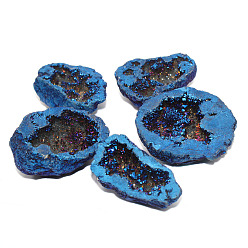 Bleu Décorations d'exposition de spécimens minéraux d'agate drusy naturelle, amas d'agate brute, nuggets, bleu, 30~50mm, 25~30 g / pc