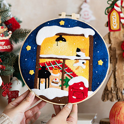 House DIY Christmas Theme Needle Felting Starter Kits, with Triangle Easel, House, 200mm