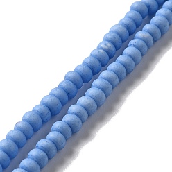 Bleu Bleuet Perles de porcelaine givrées faites à la main, plat rond, bleuet, 4x3mm, Trou: 0.8mm, Environ 134 pcs/chapelet, 15.55 pouce (39.5 cm)