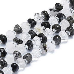 Rutilated Quartz Natural Black Rutilated Quartz Beads Strands, with Seed Beads, Flat, 7~8x7~8x3~5mm, Hole: 1mm, about 60pcs/strand, 15.35''(39cm)