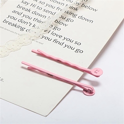Pink Hair Accessories Iron Hair Bobby Pin Findings, with Flat Round Tary, Pink, 55mm