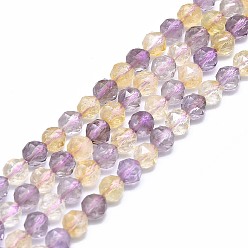Ametrine Natural Ametrine Beads Strands, Faceted, Round, 6mm, Hole: 0.8mm, about 59pcs/strand, 15.55 inch(39.5cm)