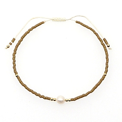 Brun Saddle Bracelets de perles tressées en perles d'imitation de verre et graines, bracelet réglable, selle marron, 11 pouce (28 cm)