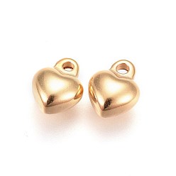 Oro 304 encantos de acero inoxidable, corazón inflado, dorado, 9x7x4~4.3 mm, agujero: 1.5 mm