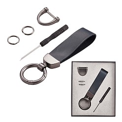 Black Genuine Leather Car Key Keychain, Universal Keychain for Men and Women, 360 Degree Rotatable with Anti-loss D-Ring, 2 Key Rings & 1 Screwdriver, Black, 9.5x2.3cm