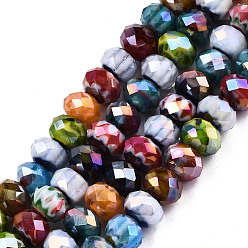 Couleur Mélangete Brins de perles de verre millefiori à facettes faites à la main, de couleur plaquée ab , abaque, couleur mixte, 8x5.5~6.5mm, Trou: 1.2mm, Environ 72~73 pcs/chapelet, 16.65 pouces~16.85 pouces (42.3cm~42.8cm)