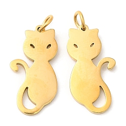 Golden Vacuum Plating 304 Stainless Steel Pendants, with Jump Ring, Cat Charm, Golden, 21x10.5x1.4mm, Hole: 3.2mm