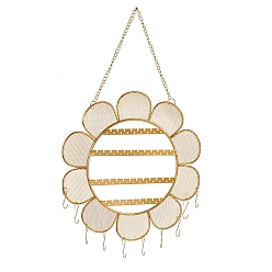 Golden Wall-mounted Flower Iron Mesh Jewelry Display Stands, Jewelry Hanging Organizer for Earrings, Bracelet, Necklace Storage, Golden, 26x26cm