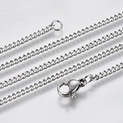 Stainless Steel Color 304 Stainless Steel Curb Chain Necklaces, with Lobster Claw Clasp, Stainless Steel Color, 23.62 inch(60cm)
