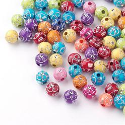 Mixed Color Plating Acrylic Beads, Silver Metal Enlaced, Round, Mixed Color, 8mm, Hole: 2mm, about 1720pcs/500g