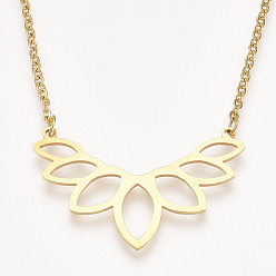Golden 201 Stainless Steel Pendant Necklaces, with Cable Chains, Lotus, Golden, 17.9 inch(45.5cm), 2mm, Lotus: 25x40x1mm